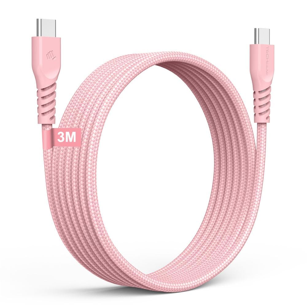 TECHGEAR USB C to USB C 3M Long Charger Cable 60W Strong Braided Fast Charging Type C to C Data Lead for iPhone 17 16 15 Pro Max, iPad A16/Air/Pro, Samsung S26 S25 S24 A56 A15 A16, Pixel, Honor Switch