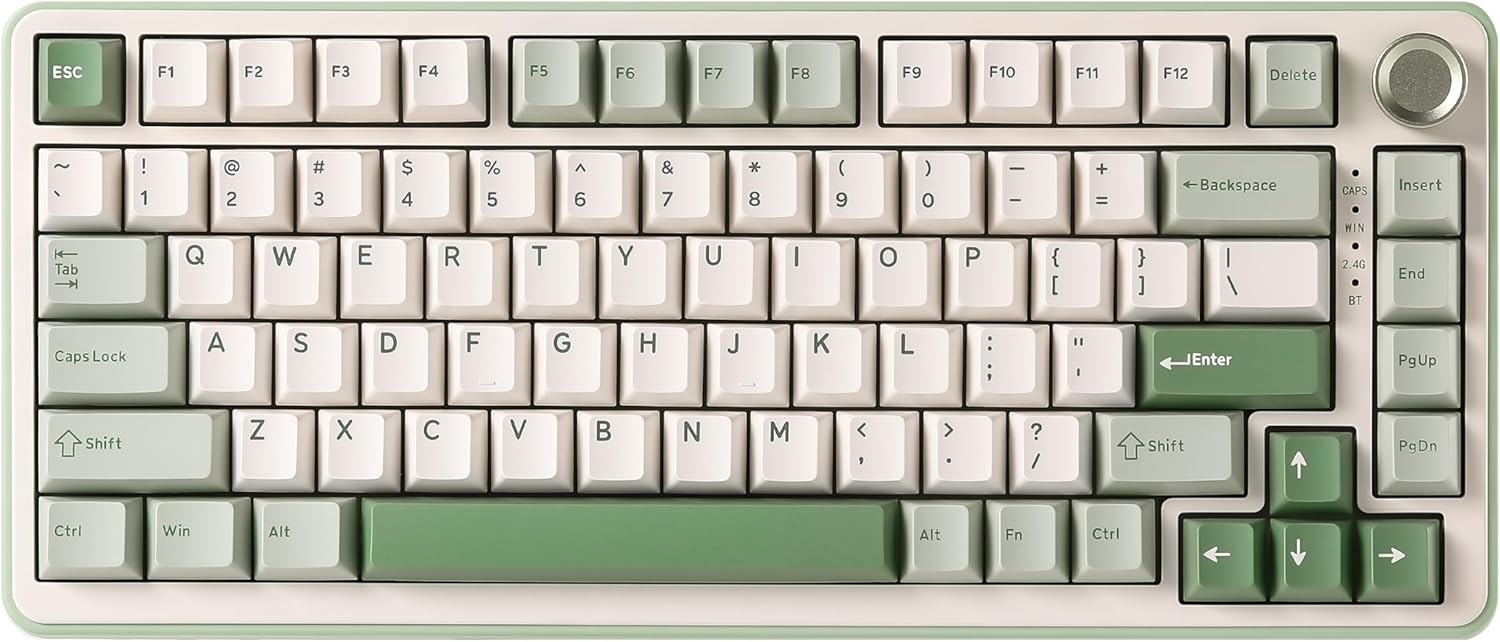 YUNZII B75 PRO Wireless Mechanical Keyboard,75% Gaming Keyboard Gasket Hot Swap Custom Keyboard with Knob,Pre-lubed Switches RGB,Bluetooth/Type-C/2.4G (Matcha Green, Milk Switch)