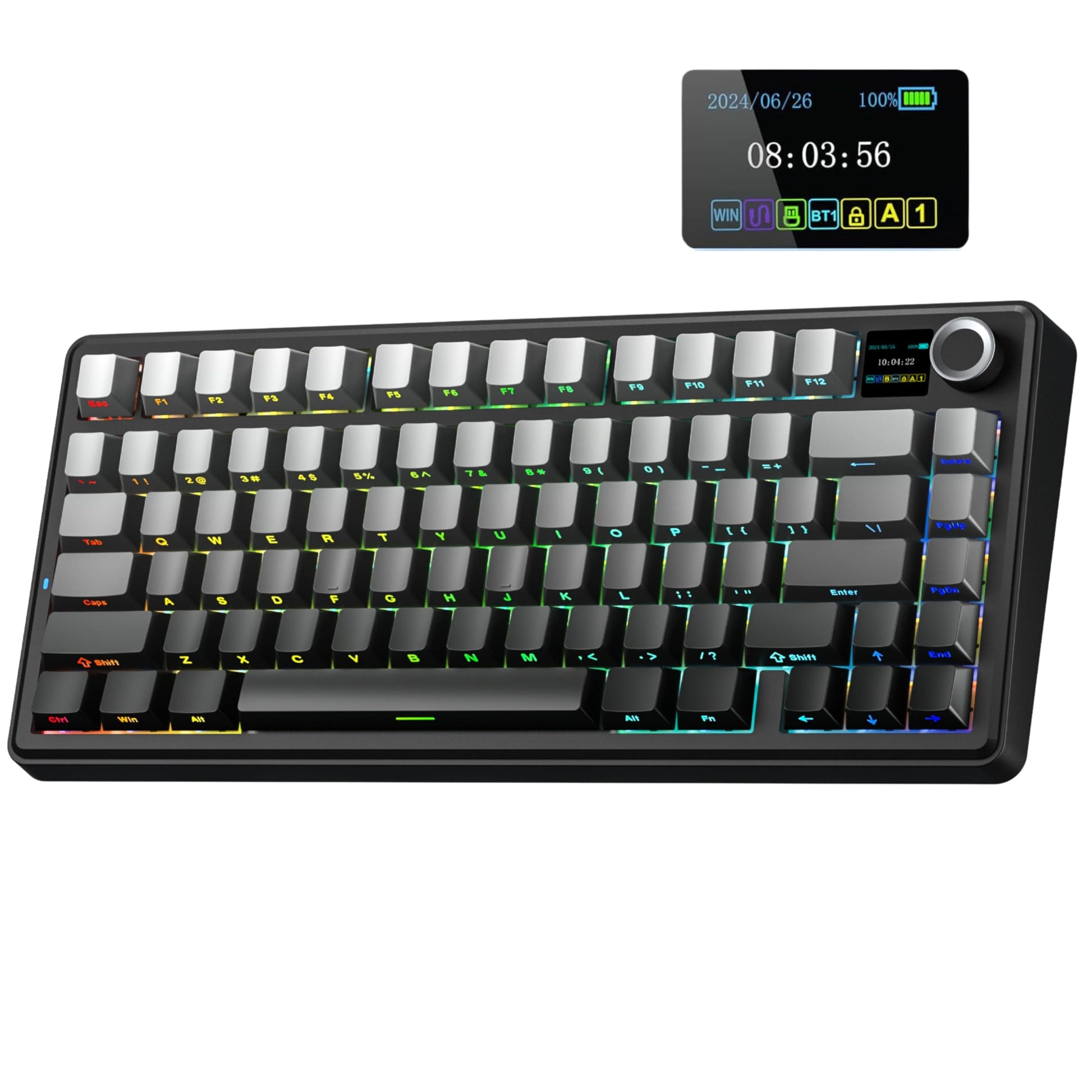 AULA F75 75% Wireless Mechanical Keyboard,2.4Ghz/Type-C/BT5.0 Gaming Keyboards,Advanced Structure,Side Engraved,RGB Backlight,Hot Swappable Custom Keyboard for PC/Mac (Black)