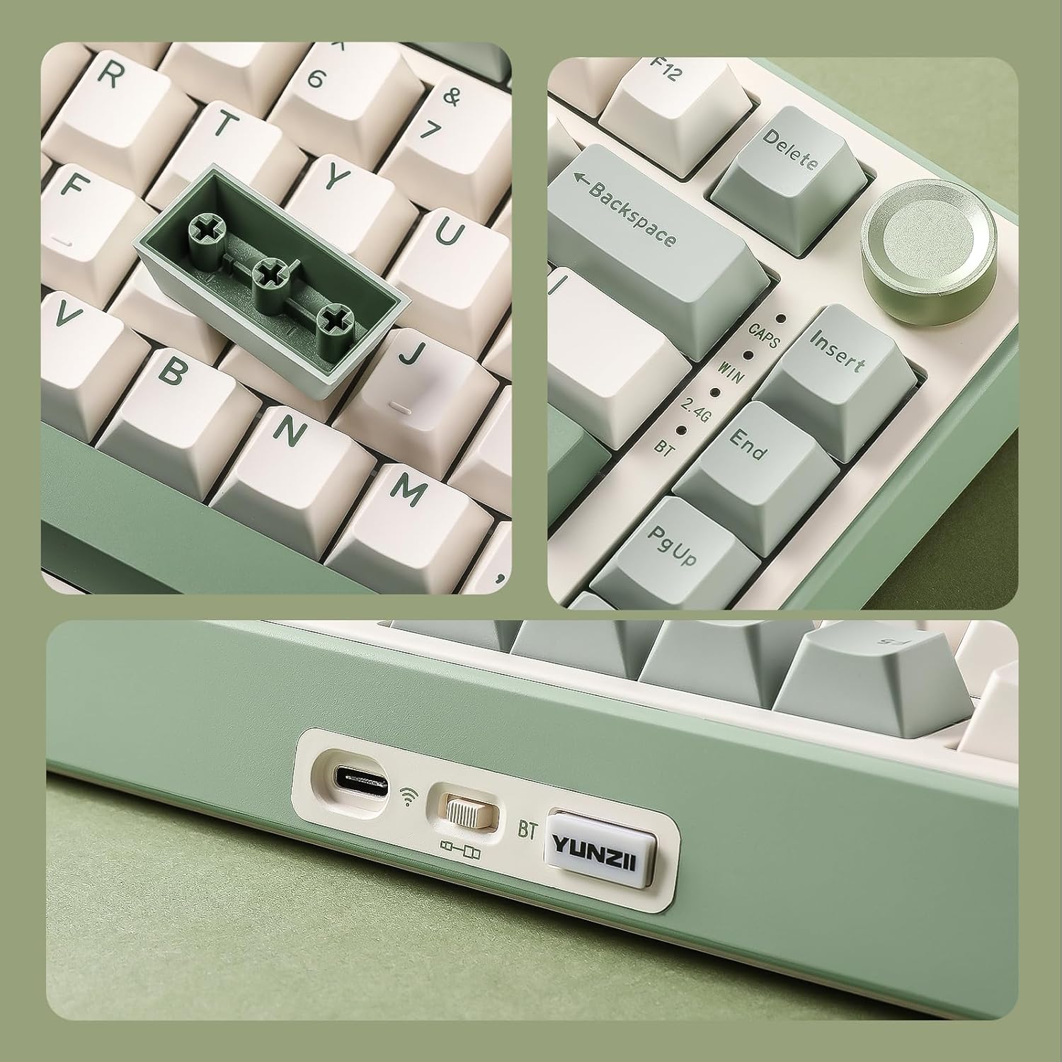 YUNZII B75 PRO Wireless Mechanical Keyboard,75% Gaming Keyboard Gasket Hot Swap Custom Keyboard with Knob,Pre-lubed Switches RGB,Bluetooth/Type-C/2.4G (Matcha Green, Milk Switch)