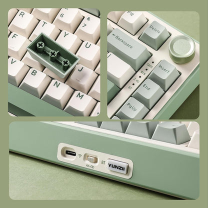 YUNZII B75 PRO Wireless Mechanical Keyboard,75% Gaming Keyboard Gasket Hot Swap Custom Keyboard with Knob,Pre-lubed Switches RGB,Bluetooth/Type-C/2.4G (Matcha Green, Milk Switch)