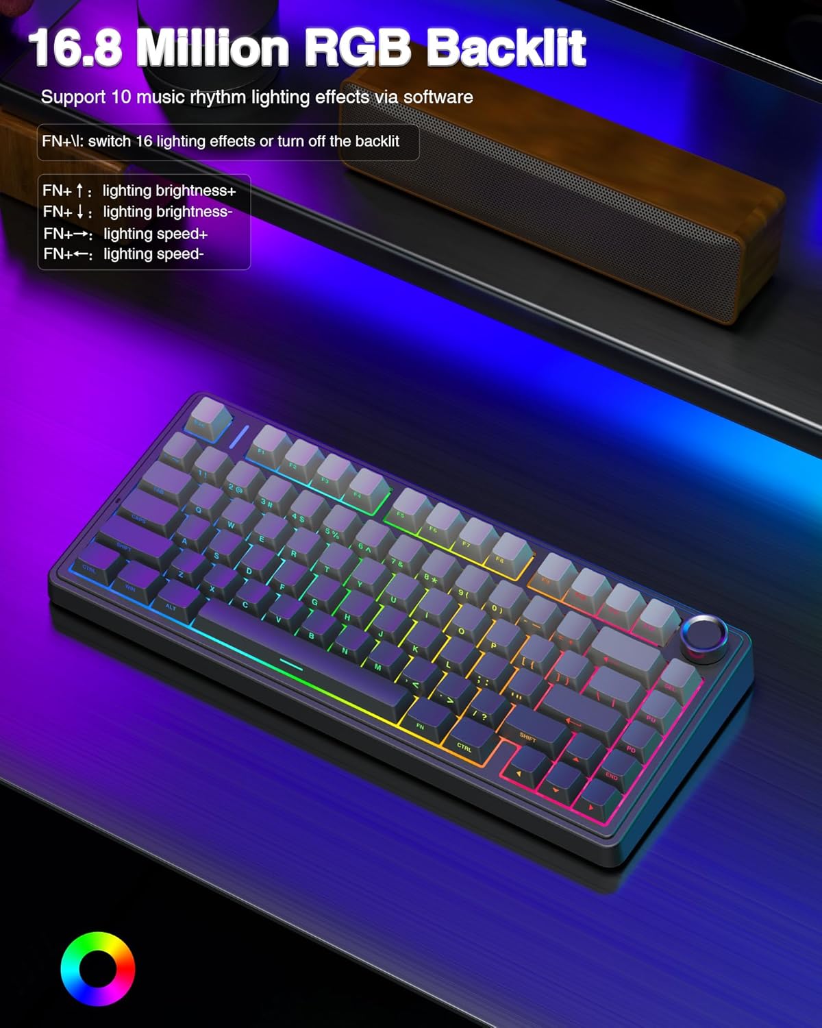 AULA F75 75% Wireless Mechanical Keyboard,2.4Ghz/Type-C/BT5.0 Gaming Keyboards,Advanced Structure,Side Engraved,RGB Backlight,Hot Swappable Custom Keyboard for PC/Mac (Black)