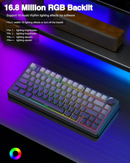 AULA F75 75% Wireless Mechanical Keyboard,2.4Ghz/Type-C/BT5.0 Gaming Keyboards,Advanced Structure,Side Engraved,RGB Backlight,Hot Swappable Custom Keyboard for PC/Mac (Black)