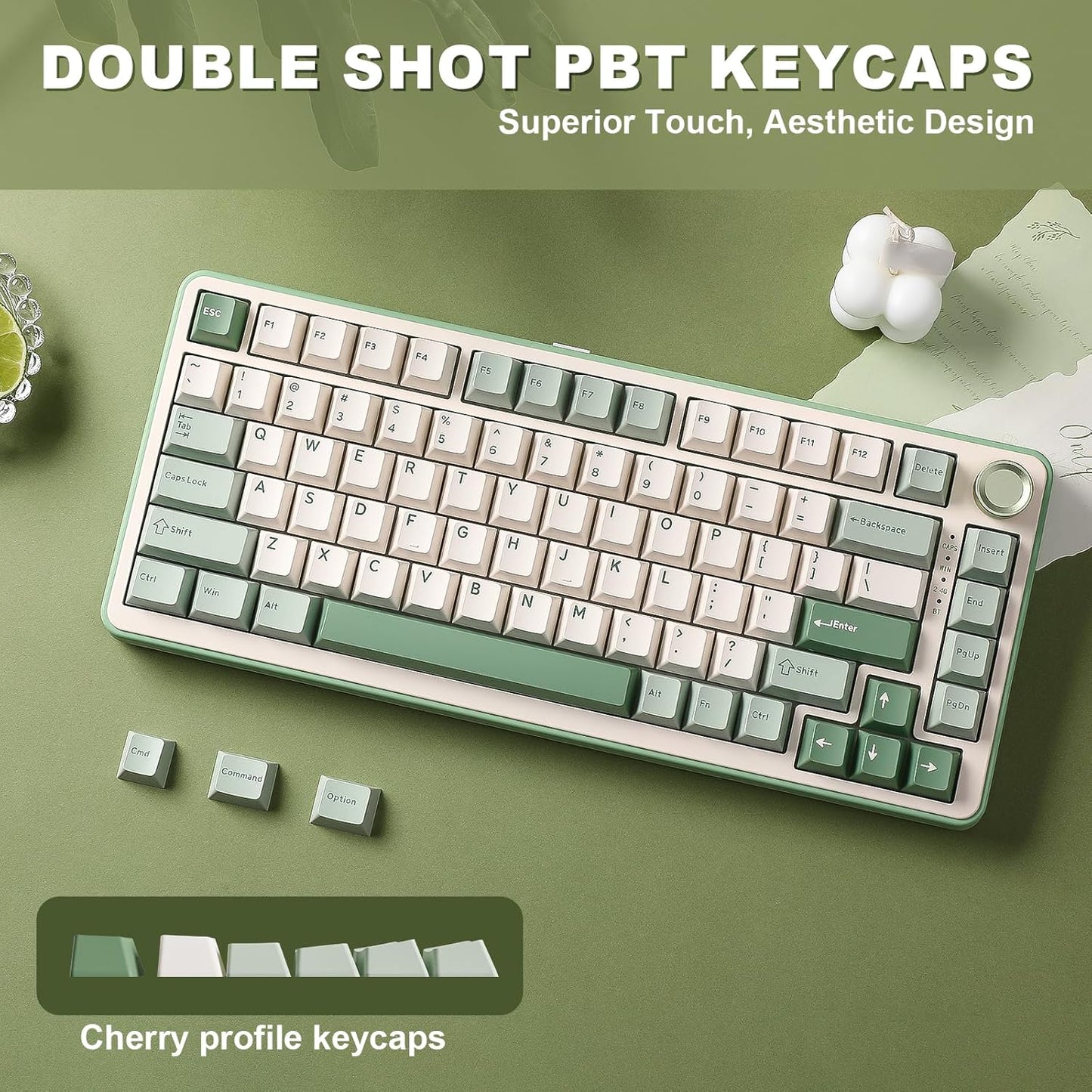 YUNZII B75 PRO Wireless Mechanical Keyboard,75% Gaming Keyboard Gasket Hot Swap Custom Keyboard with Knob,Pre-lubed Switches RGB,Bluetooth/Type-C/2.4G (Matcha Green, Milk Switch)