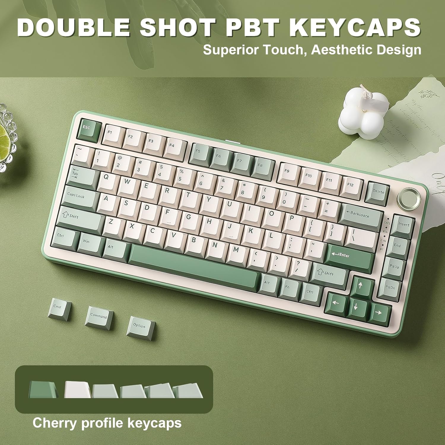 YUNZII B75 PRO Wireless Mechanical Keyboard,75% Gaming Keyboard Gasket Hot Swap Custom Keyboard with Knob,Pre-lubed Switches RGB,Bluetooth/Type-C/2.4G (Matcha Green, Milk Switch)